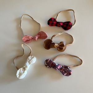 Baby Girl Bow Bundle - 5 Girl Headbands in Pink, Purple, White, Red and Leather
